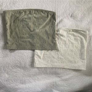 Love Tree Green and White Eyelet Going Out Strapless Crop Tops